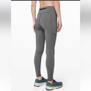 High-Rise Gray Seam-Detail Performance Leggings